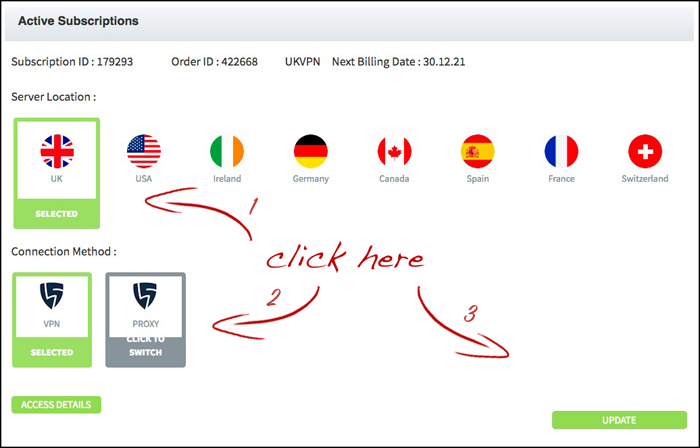 How do I select a country in VPN?