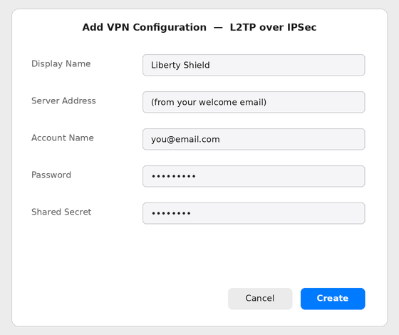 macOS System Settings VPN configuration screen